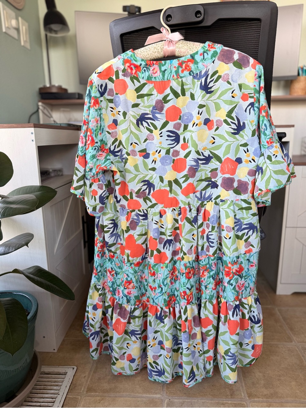 entro Coral & Mint Floral Tiered Dress - Picture 4 of 4